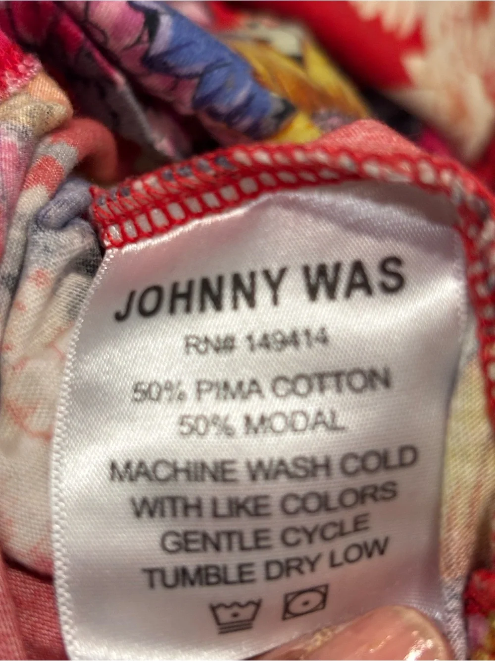 Johnny Was Multicolor Floral Top  Pajamas — Red and Blue Accents